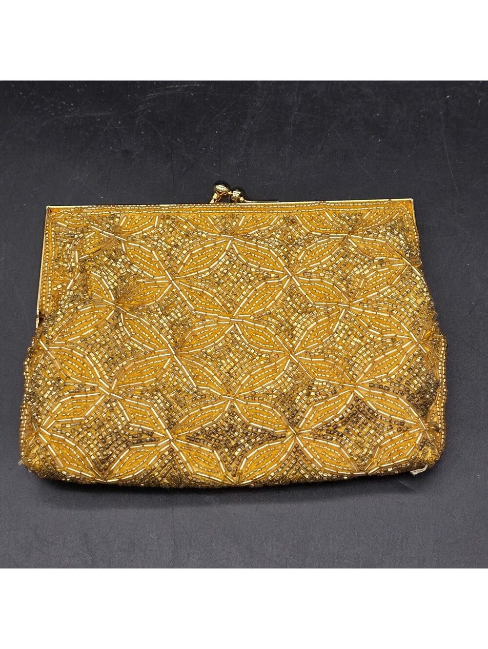 Vintage Bechamel Gold Beaded Evening Clutch Bag Handcrafted Wedding 1980s 90s